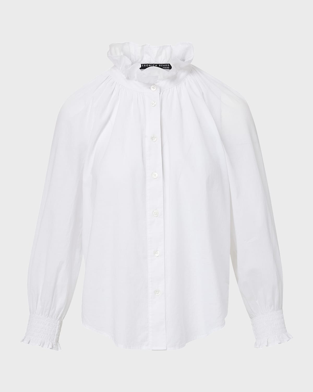 Veronica Beard Jeans Calisto Classic Ruffle Collared Shirt In White