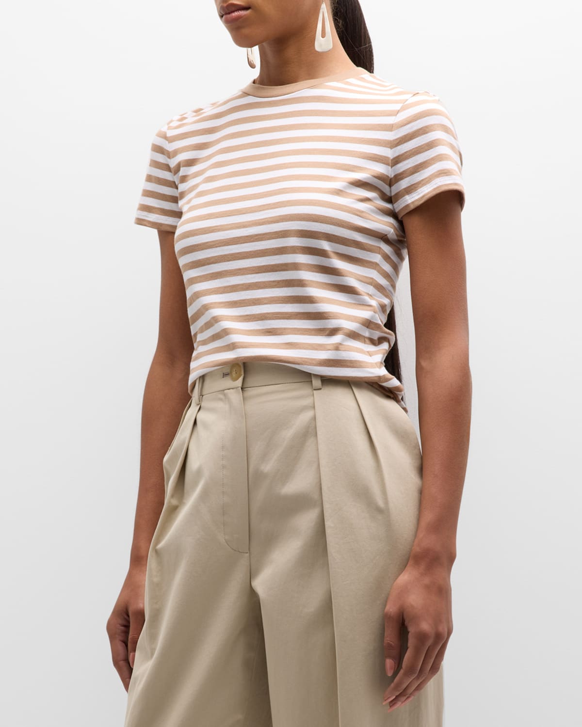Theory Womens Saddle Multi Tiny Tee Striped Cotton-jersey T-shirt In Saddle Mlt
