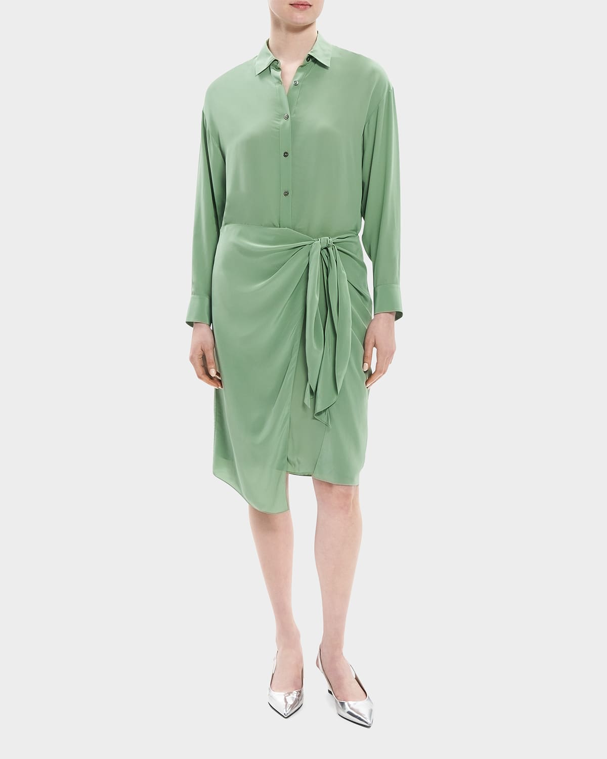 Theory Sarong Wrap-skirt Knee-length Shirtdress In Leaf