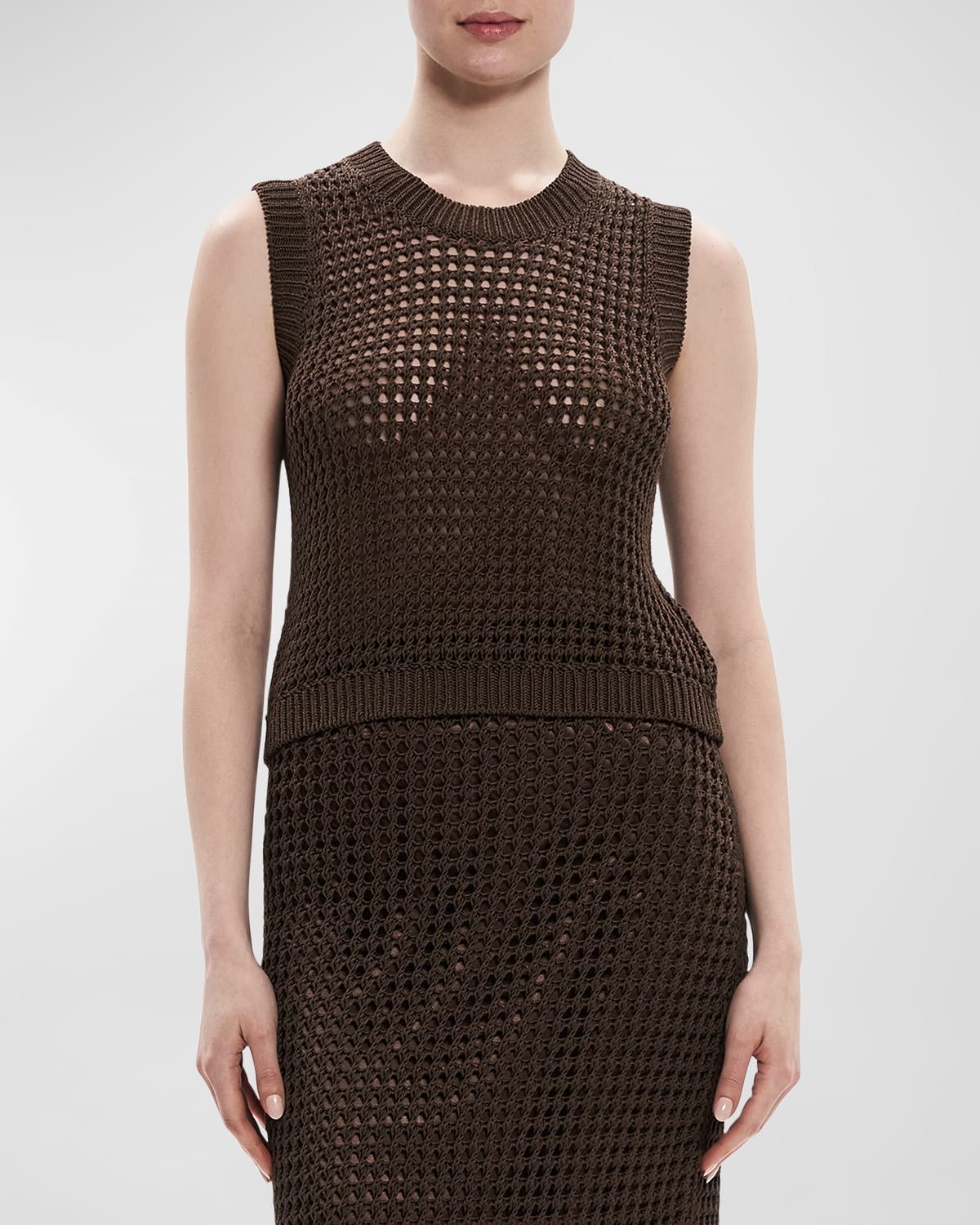 Theory Polished Twist Mesh Vest Top In Pecan