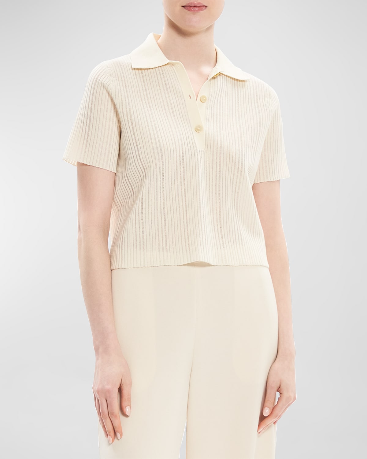 Theory Cotton Blend Knit Polo Top In Ivory