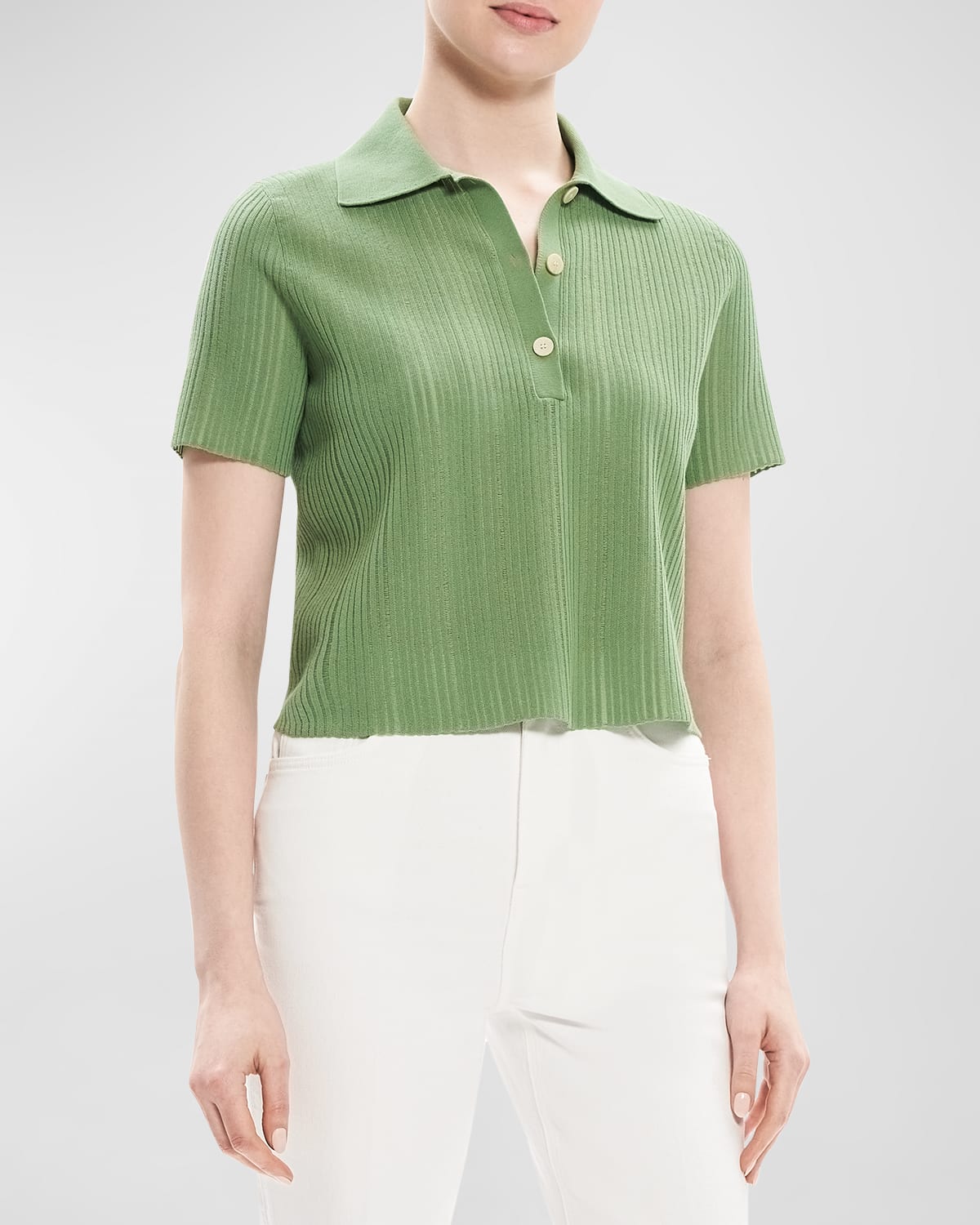 THEORY CROPPED MATTE COTTON JACQUARD POLO SHIRT