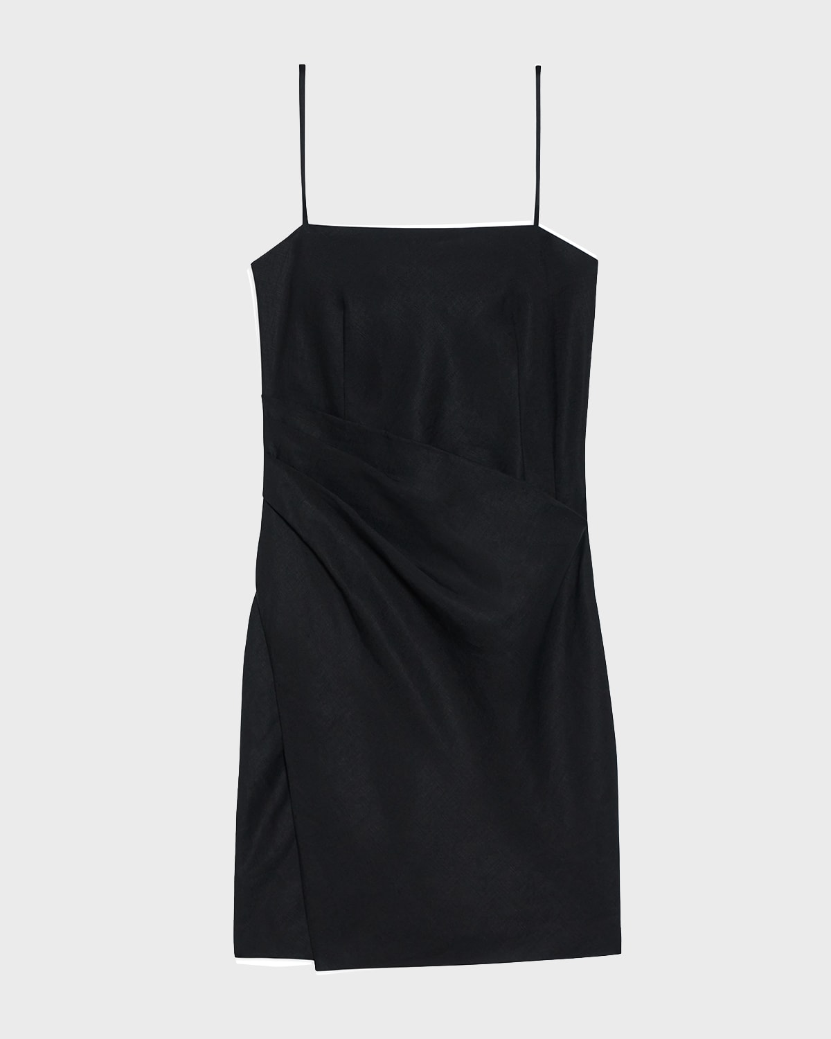 Theory Galena Linen Notched-hem Mini Dress In Black