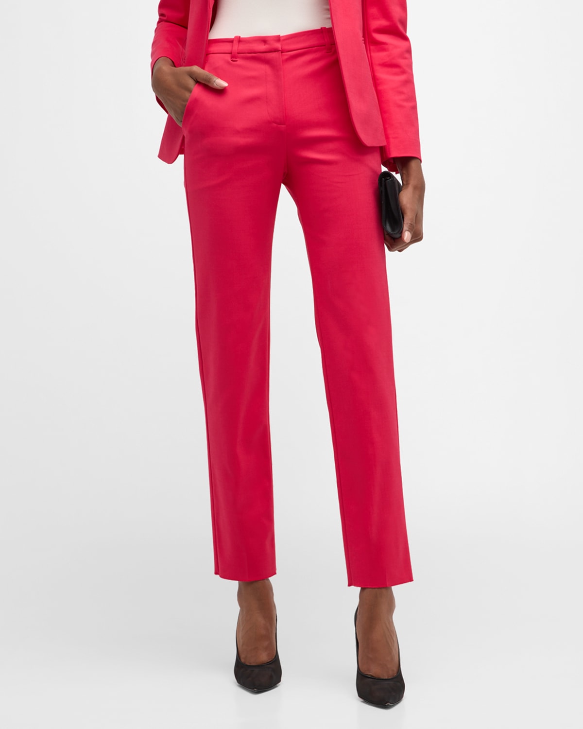 Emporio Armani Cropped Stretch Cotton Trousers In Strawberry Red