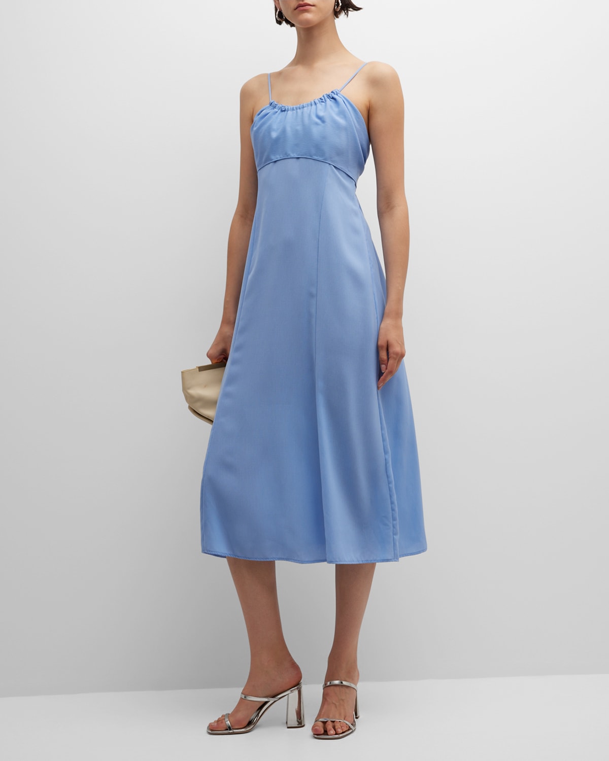 Shop Emporio Armani Sleeveless Scoop-neck Crepe Midi Dress In Dusty Blue