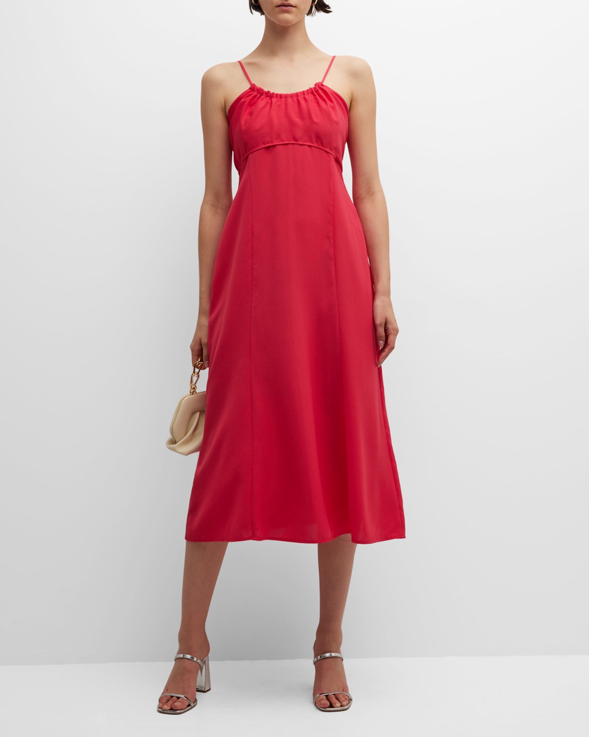 Shop Emporio Armani Sleeveless Scoop-neck Crepe Midi Dress In Strawberry Red