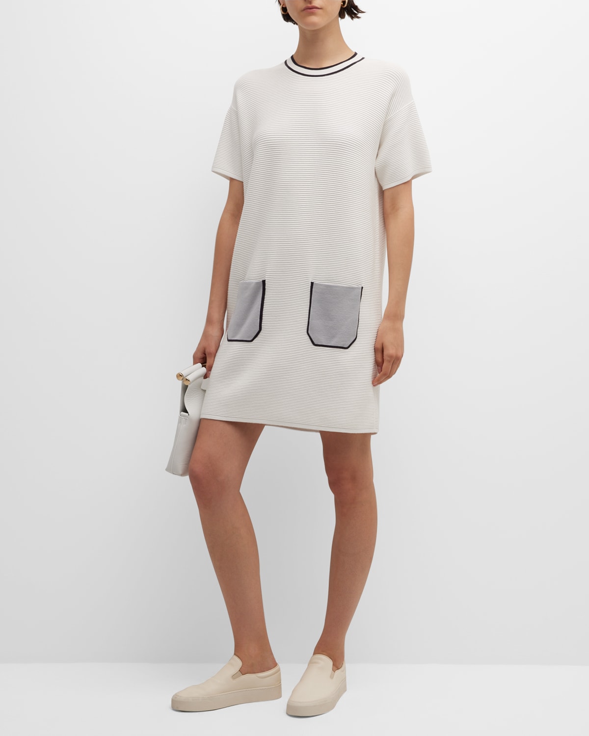 Emporio Armani Ribbed Short-sleeve T-shirt Dress In Off White