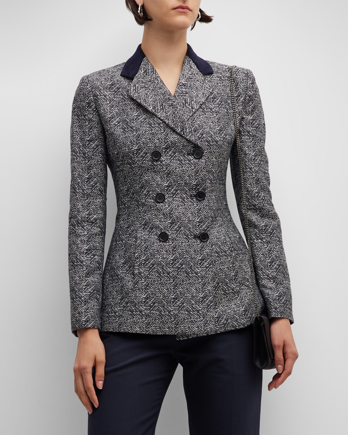 EMPORIO ARMANI HEATHERED DOUBLE-BREASTED WOOL-BLEND BLAZER