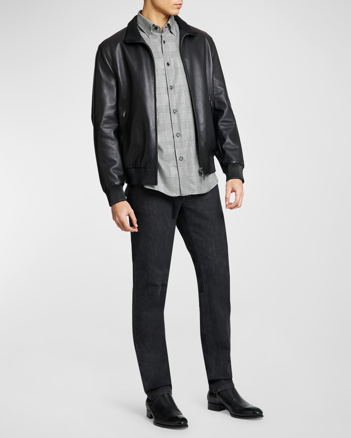 Brioni Men's Reversible Leather Blouson Jacket In Black