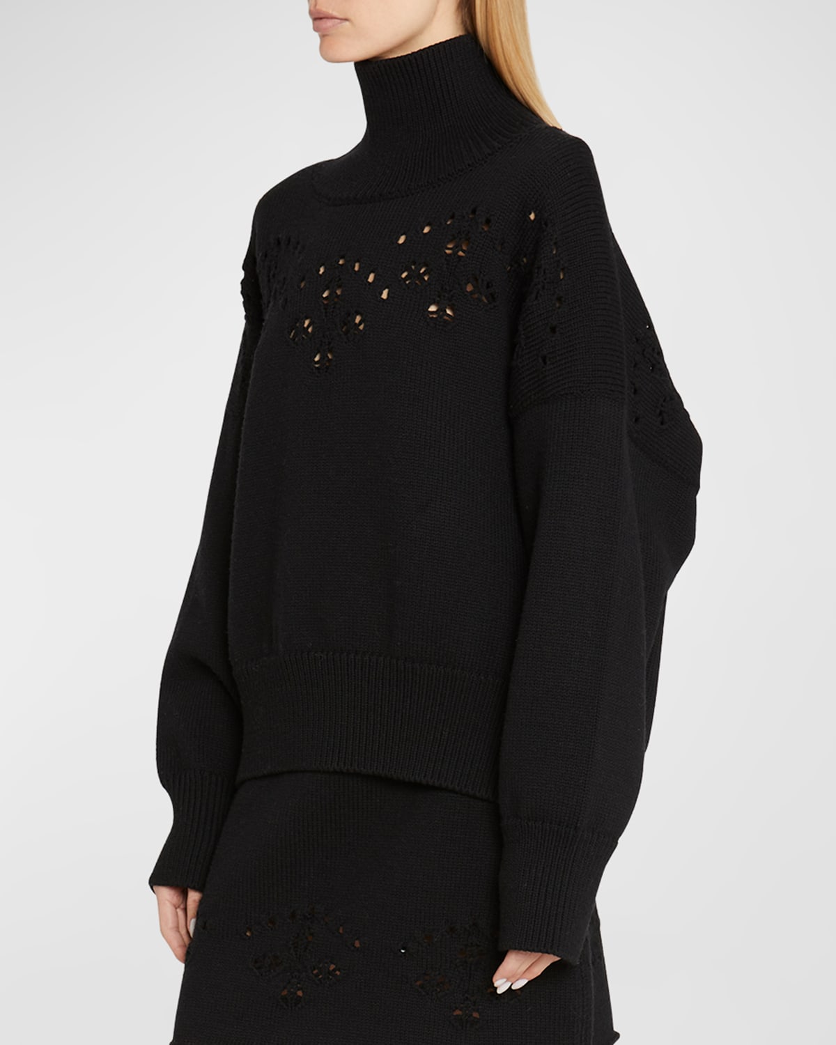 Chloé Lower Impact Wool Pointelle Knit Sweater In Black
