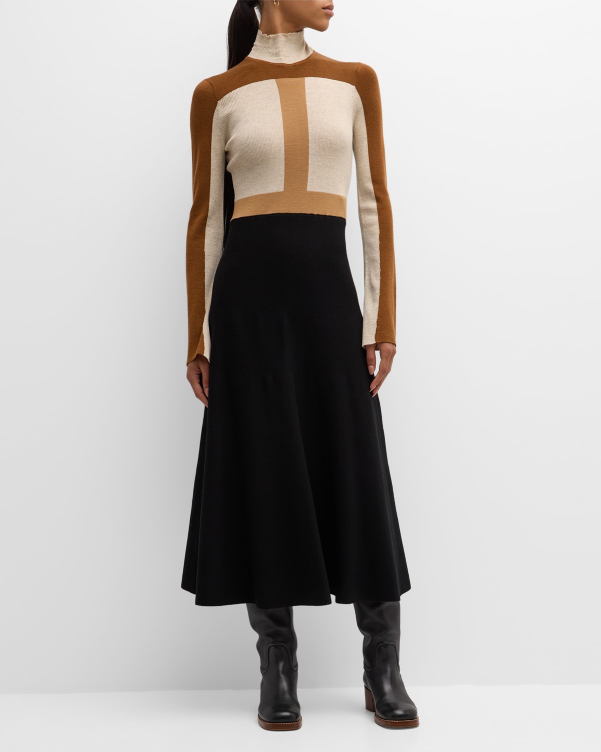 Chloé Flared Maxi Dress Multicolor Size M 100% Wool In Multicolor Brown