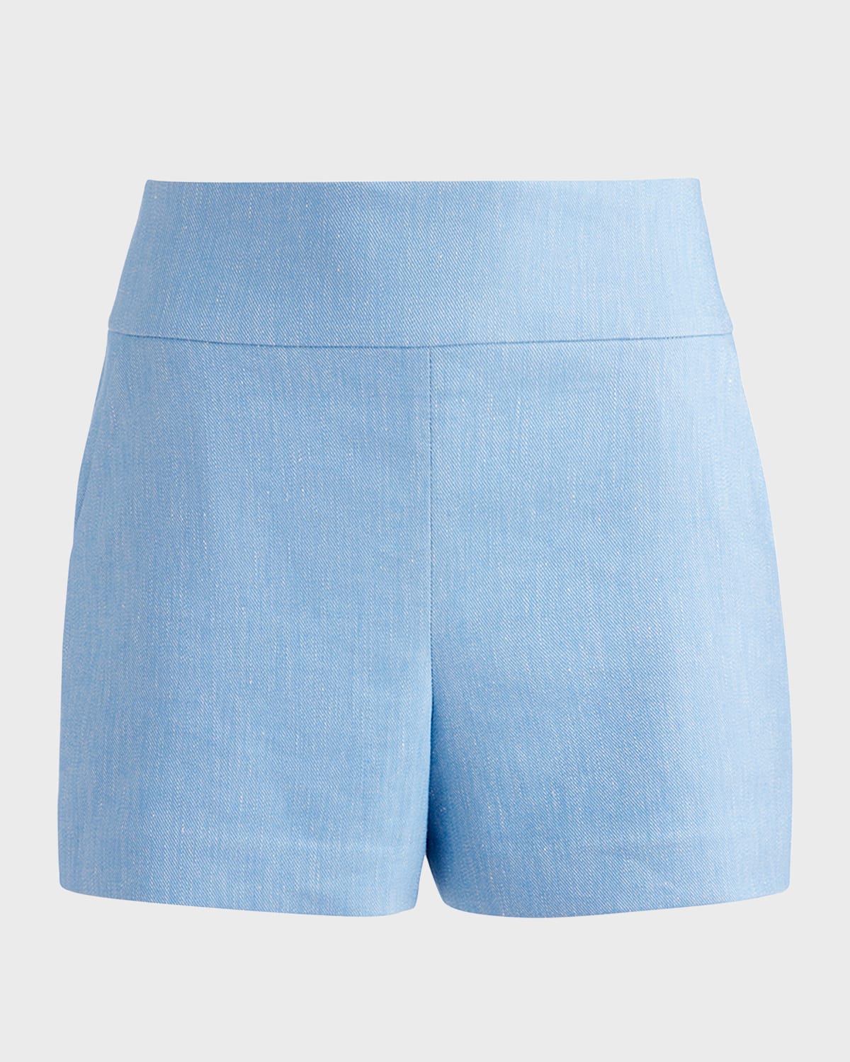 ALICE AND OLIVIA DONALD CHAMBRAY HIGH-WAISTED SHORTS