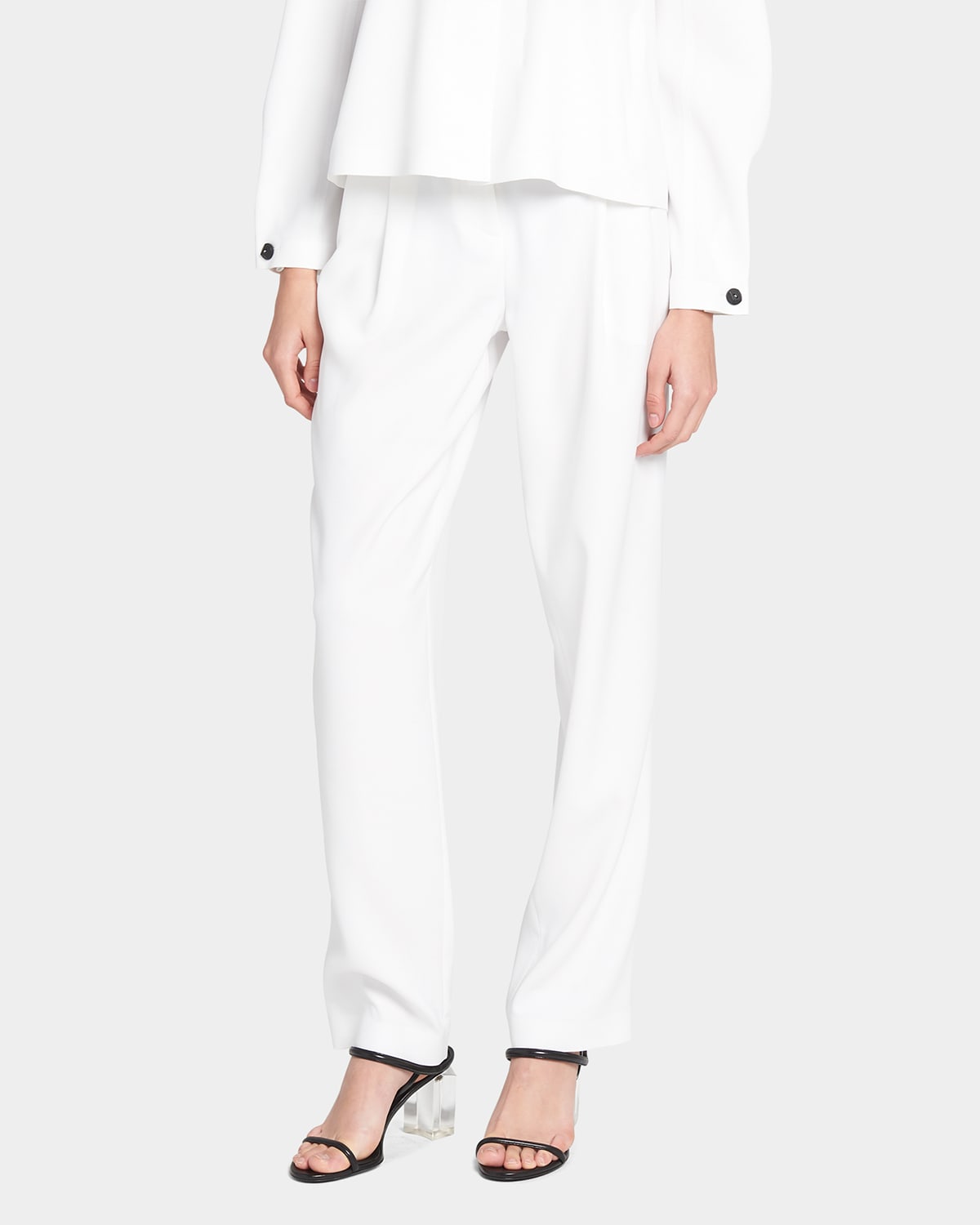 Giorgio Armani Silk Relaxed-fit Pleated Trouser Pants In Solid White