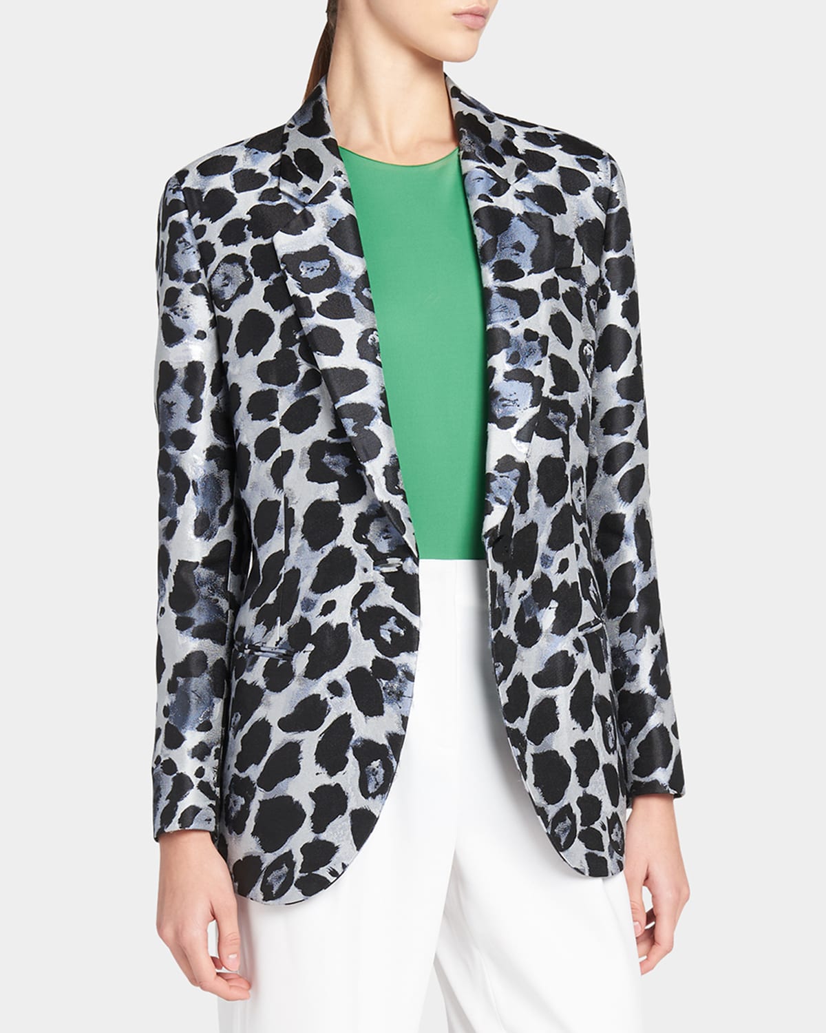 Silk Jacquard Animalier Printed Blazer Jacket
