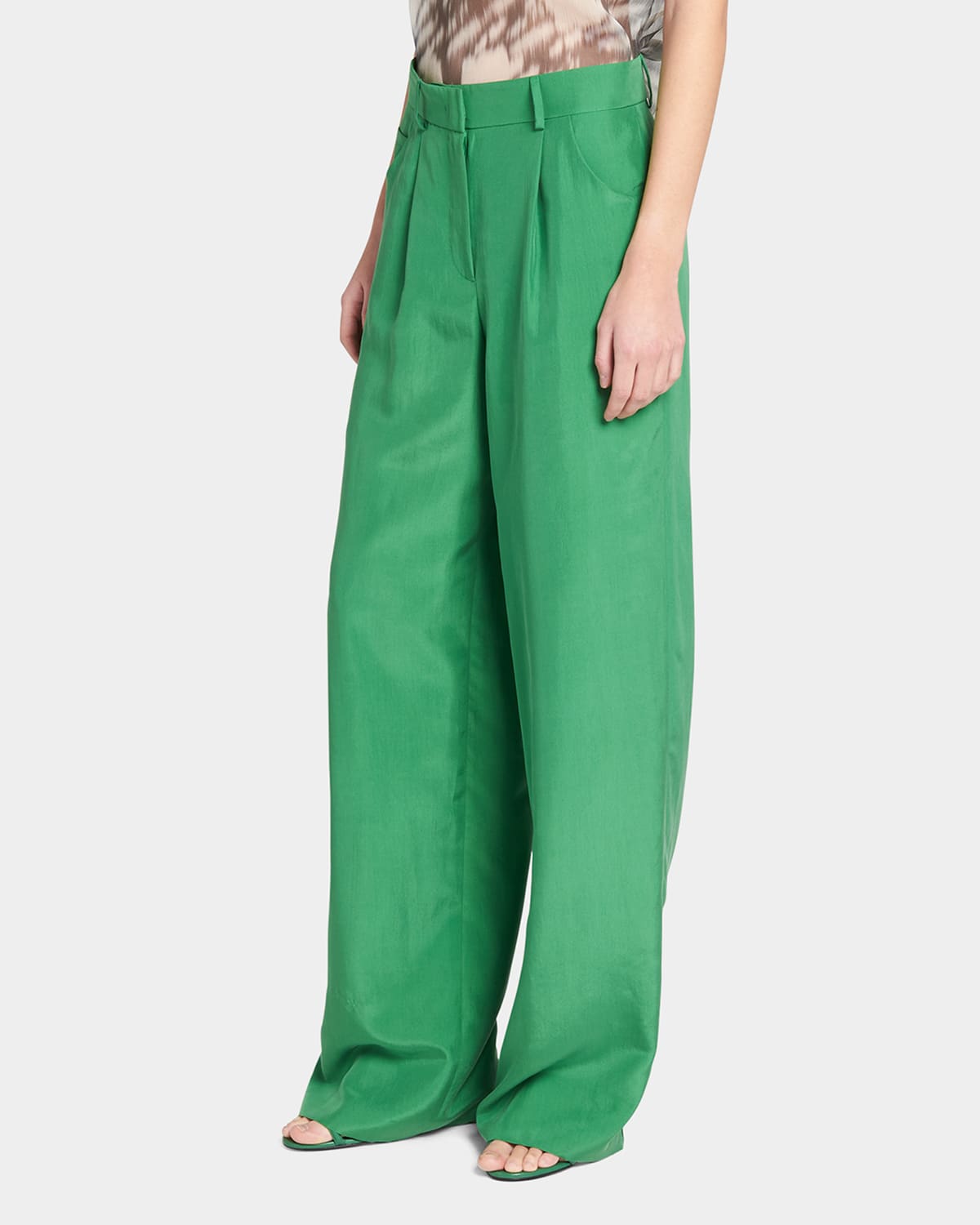 GIORGIO ARMANI WASHED SILK WIDE-LEG RELAXED TROUSERS