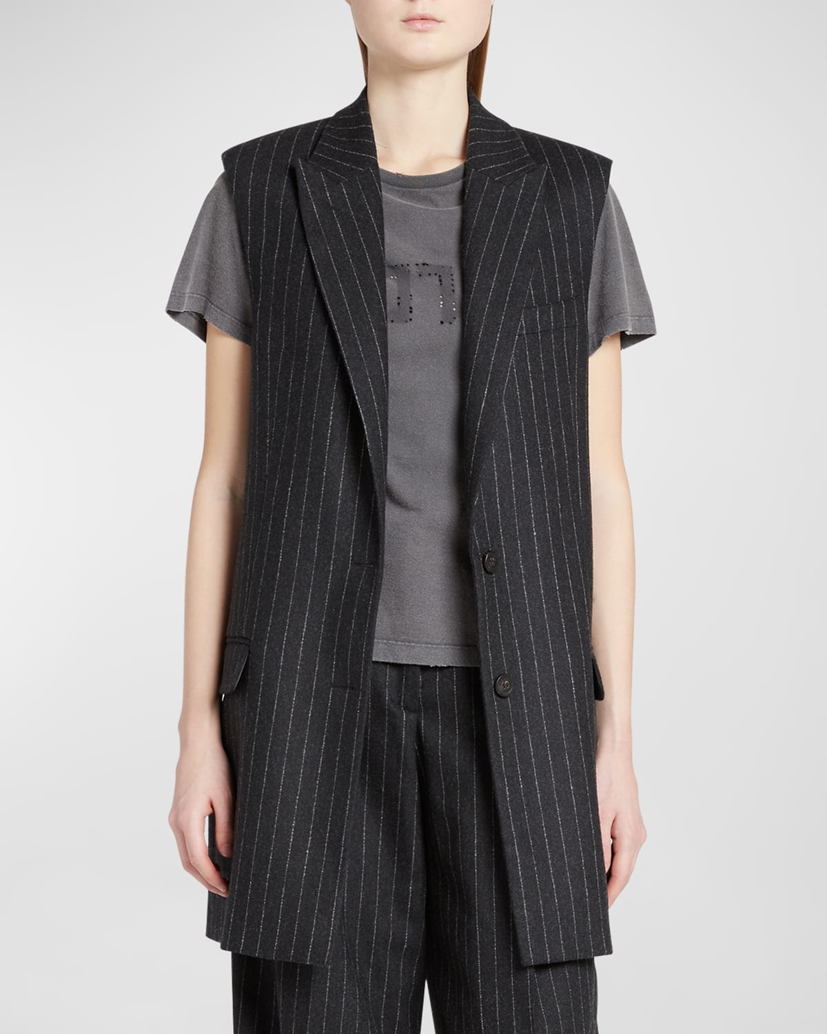 Golden Goose Pinstripe Wool Single-breasted Vest In Melange Dark Grey