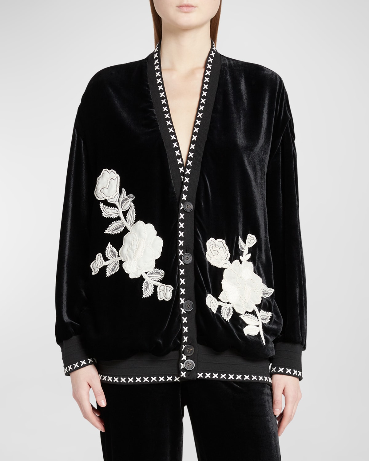 Golden Goose Velvet Embroidered Button-front Jacket In Black
