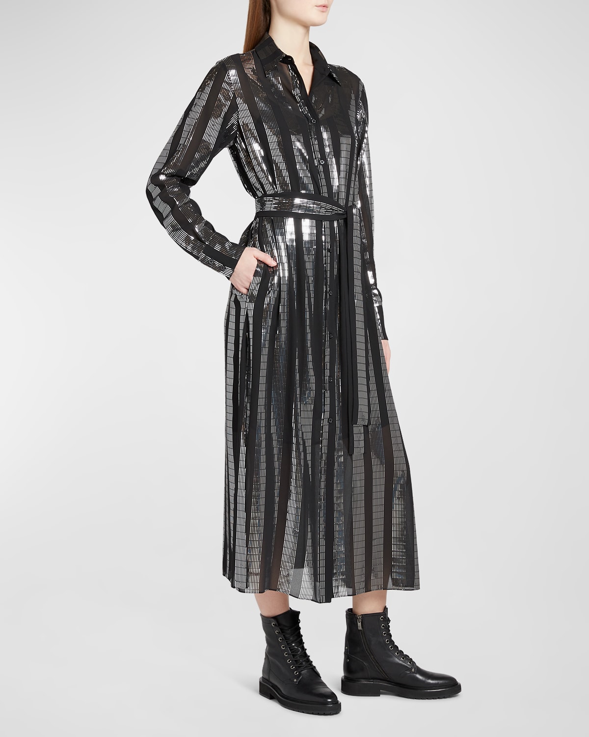 Shop Golden Goose Metallic Lame Maxi Shirtdress In Black