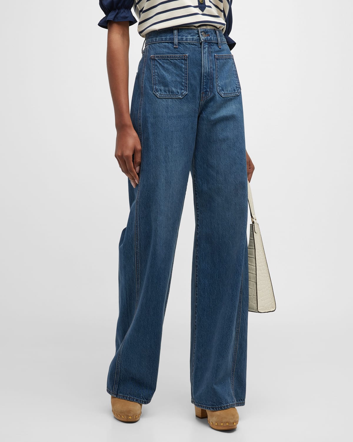 Veronica Beard Jeans Taylor Wide-leg Patch Pocket Jeans In Thriller
