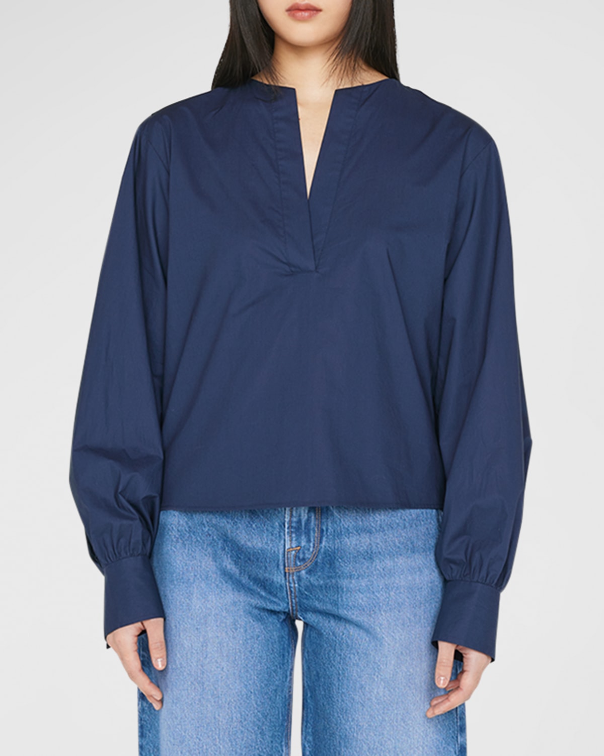 V-Neck Long Sleeve Popover Blouse