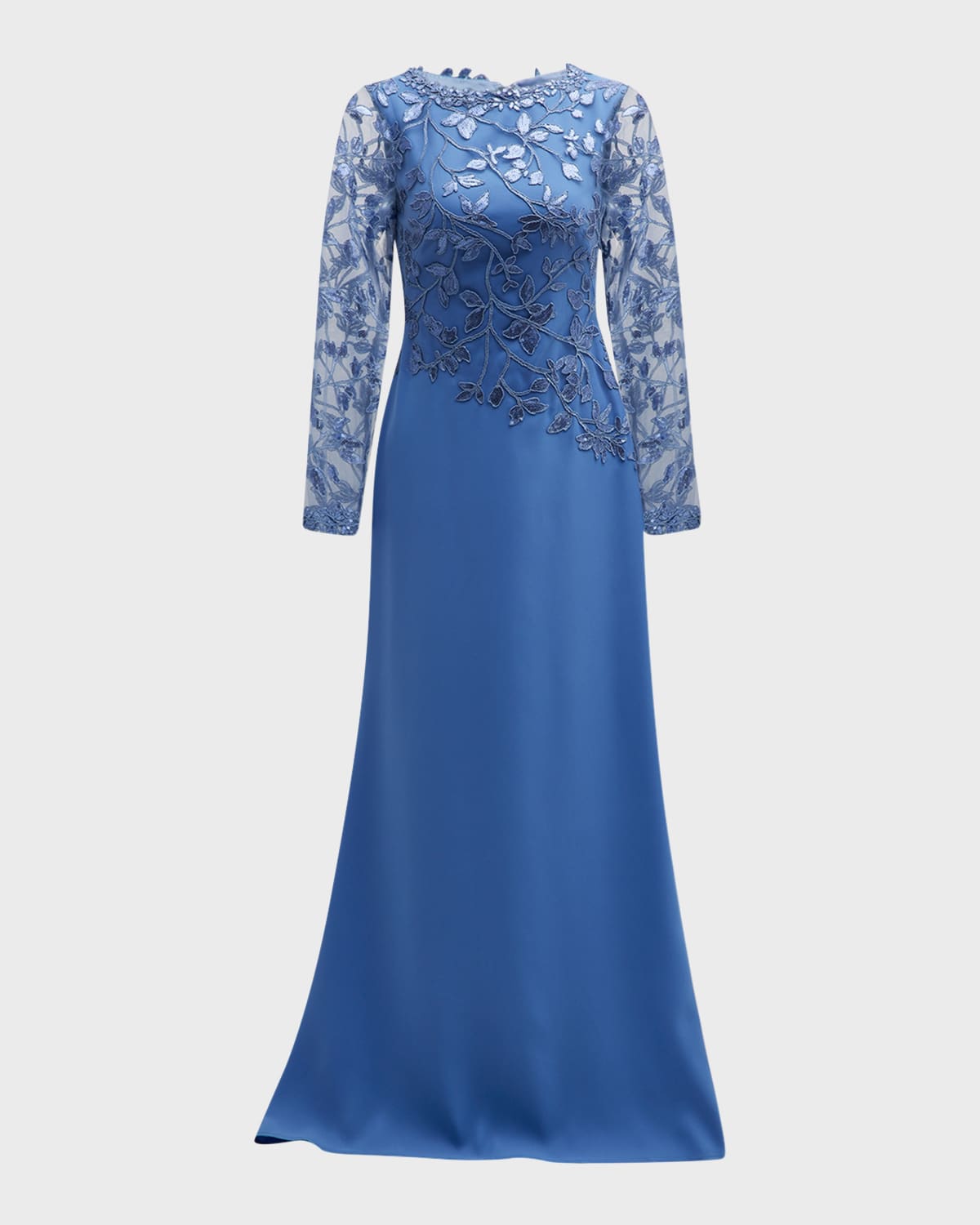 TADASHI SHOJI BRACELET-SLEEVE EMBROIDERED SEQUIN LACE GOWN