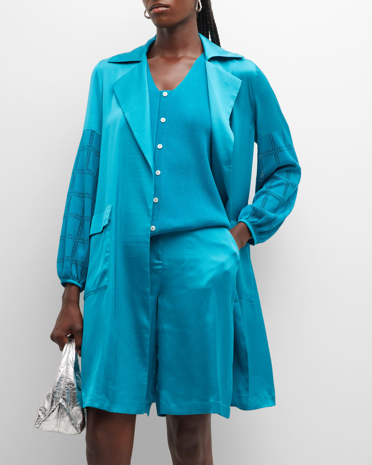 Shop Misook Accent-sleeve Open-front Jacket In French Blue