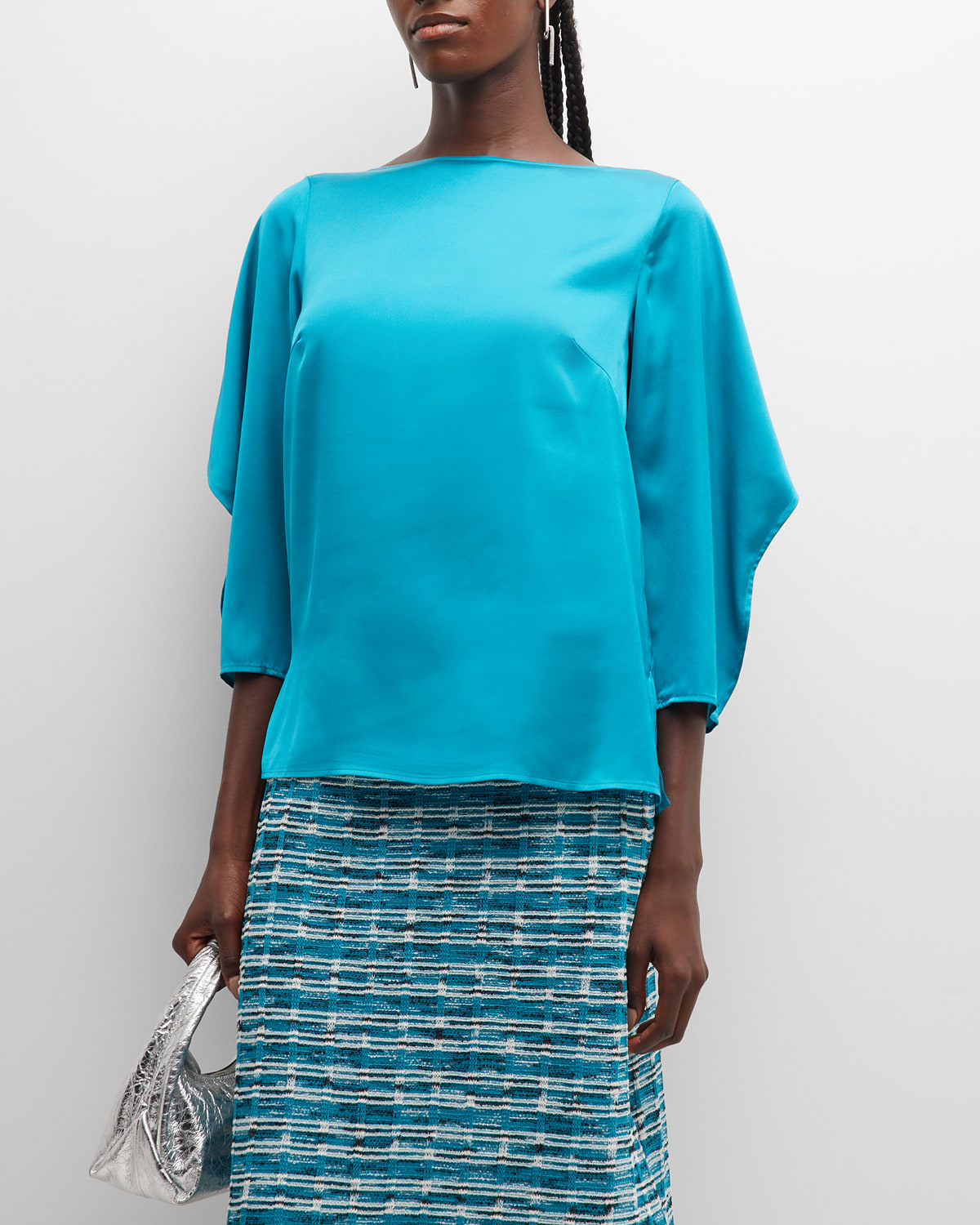 Shop Misook Ruffle-sleeve Bateau-neck Blouse In French Blue