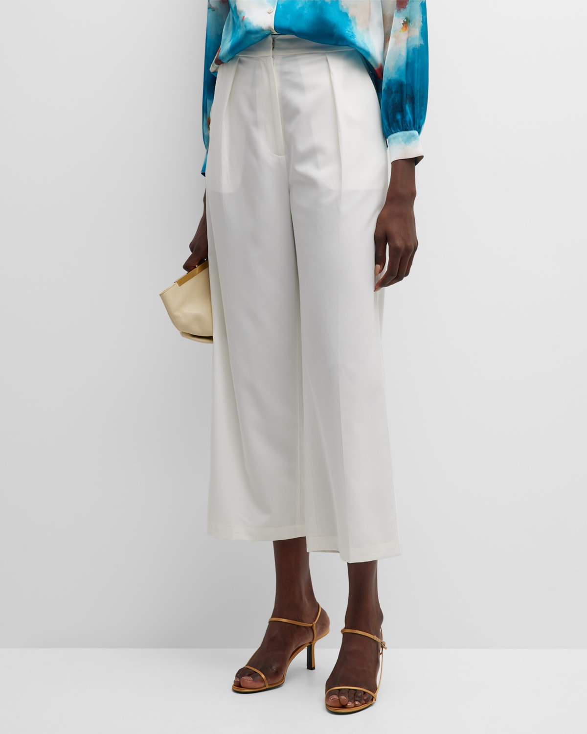 Shop Misook Cropped Wide-leg Woven Pants In White