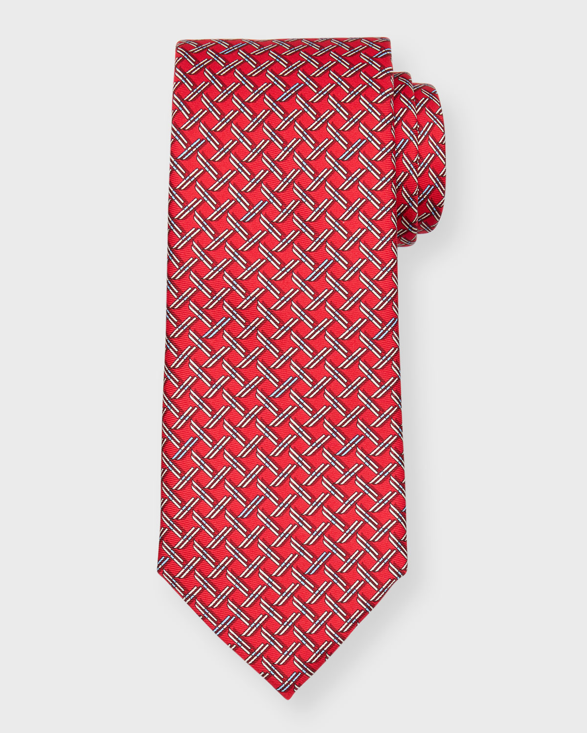 Zegna Men's Ski Grid-printed Silk Tie In Medium Red Fan
