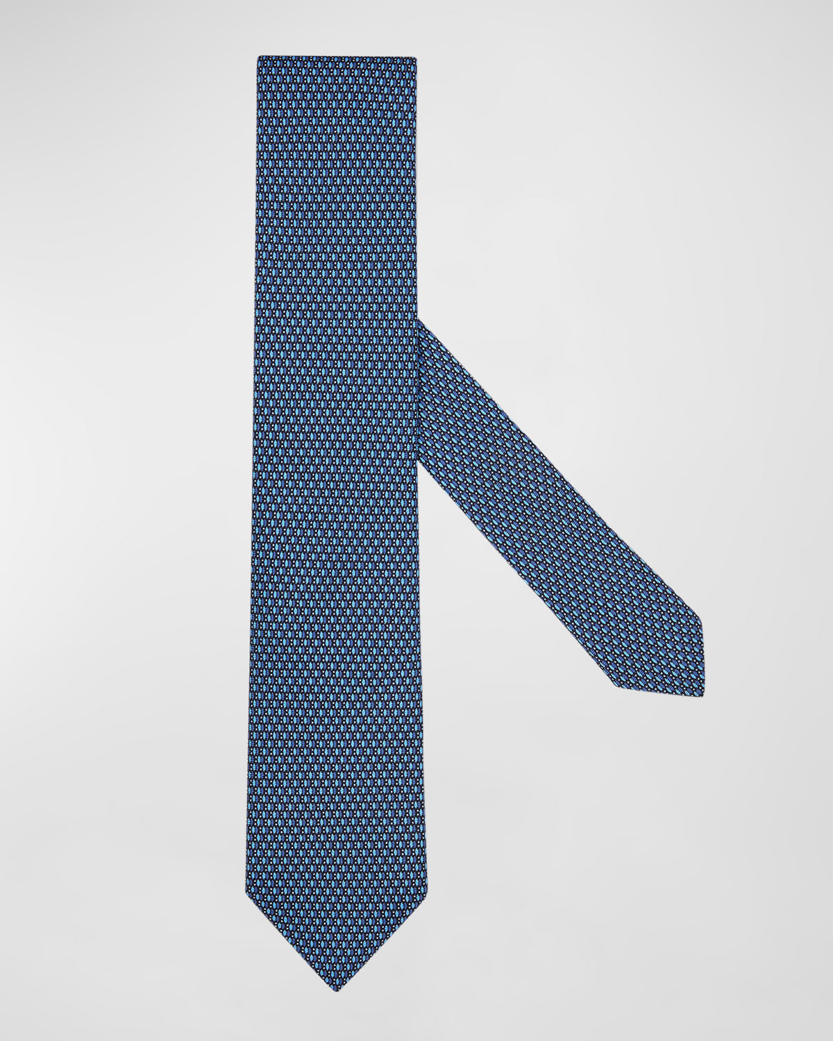 Zegna Men's Micro-print Silk Tie In Navy Fan
