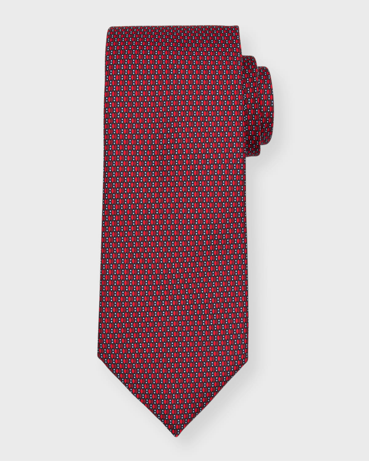 Zegna Men's Micro-oval Print Silk Tie In Medium Red Fan