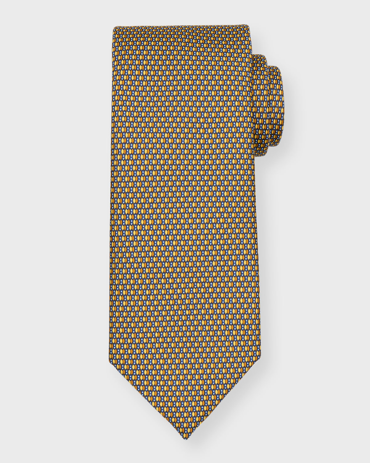 Zegna Men's Micro-oval Print Silk Tie In Medium Yellow Fan