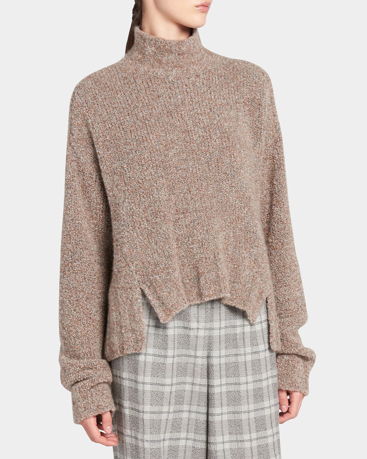 Shop Giorgio Armani Cashmere Silk Boucle Turtleneck In Light Brown