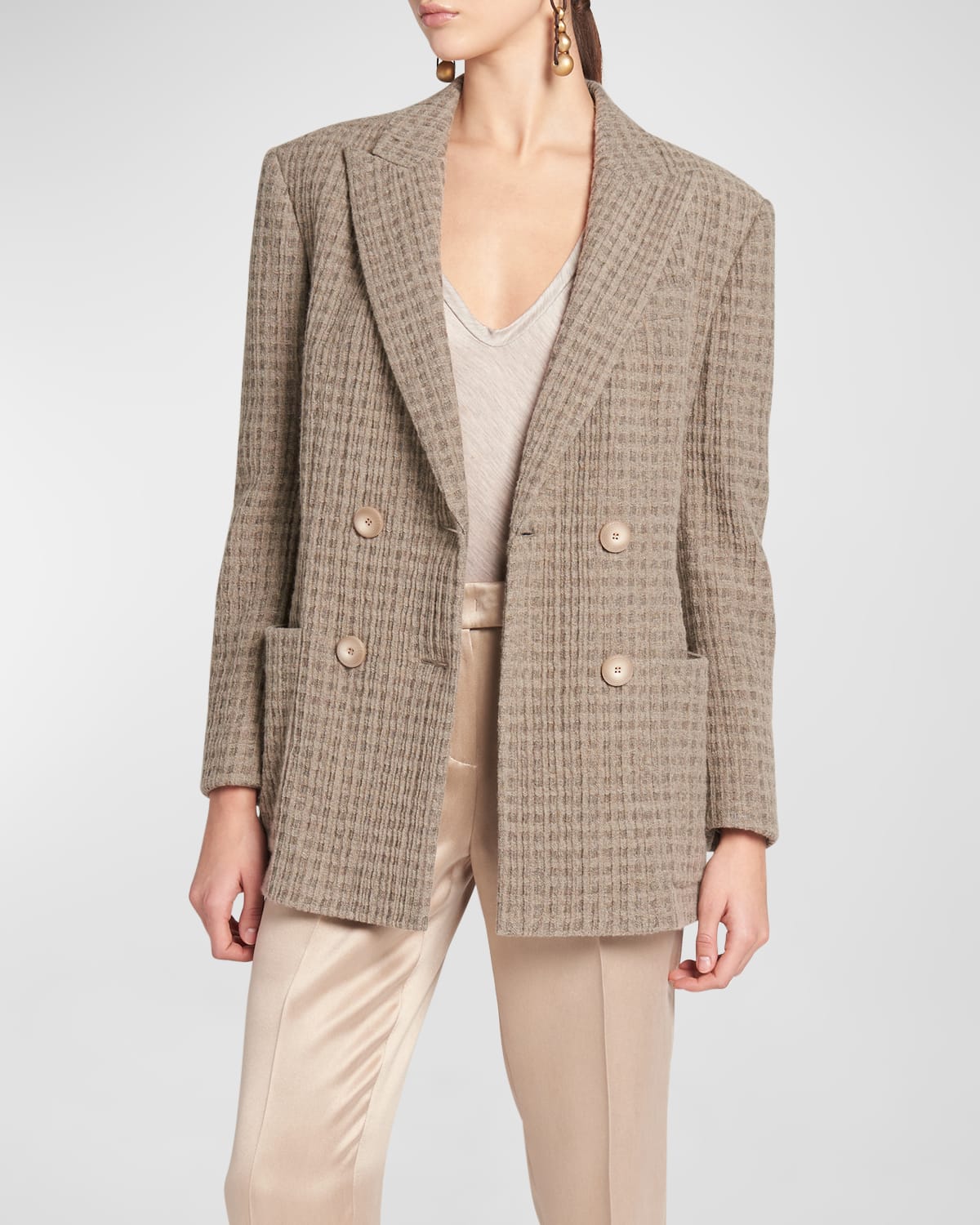 Giorgio Armani Seersucker Cashmere Double-breast Blazer In Grey