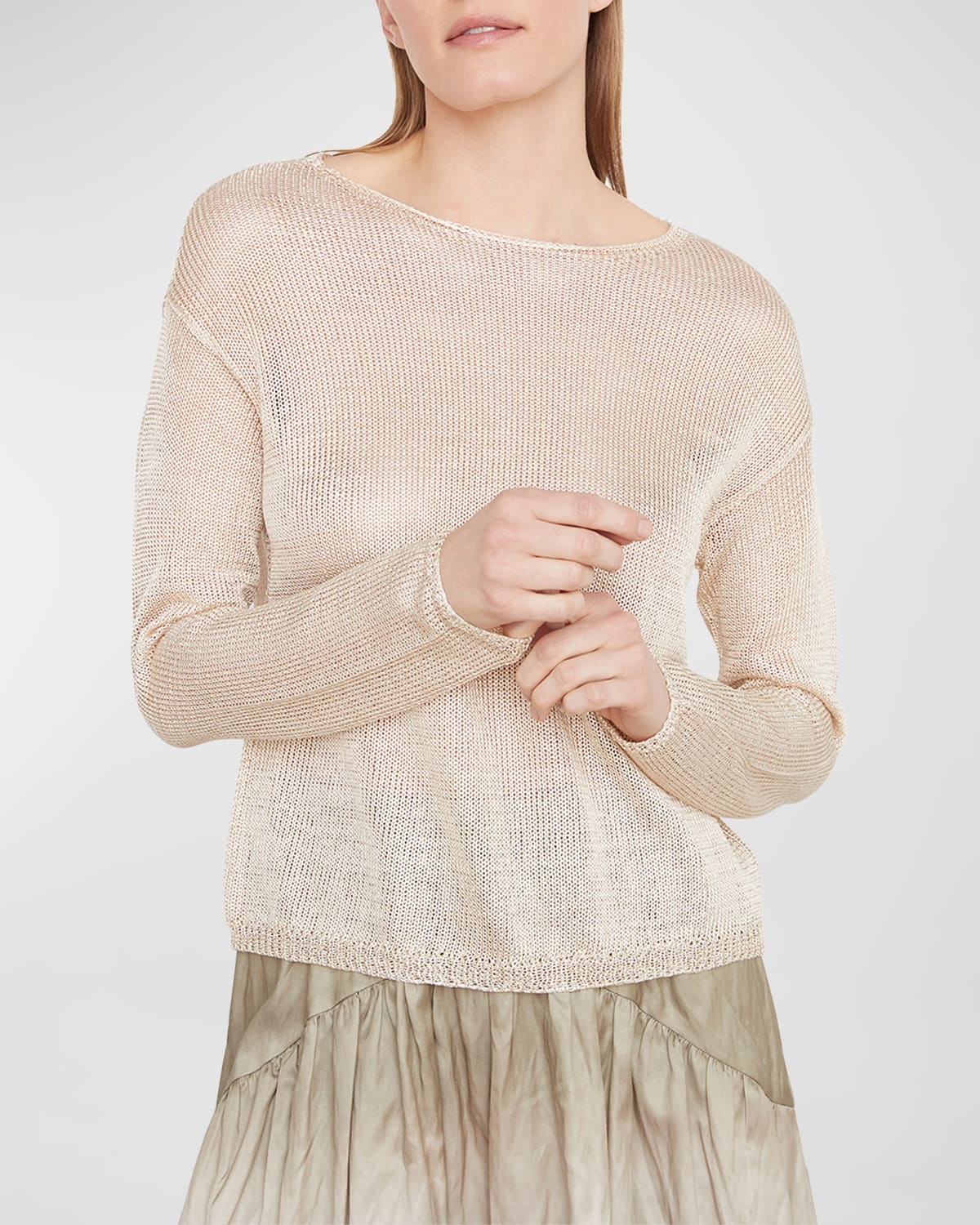 VINCE SHINY OPEN-KNIT PULLOVER TOP