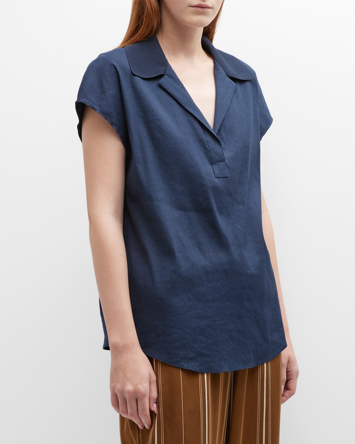 Vince Cap-sleeve Polo Popover Top In Coastal