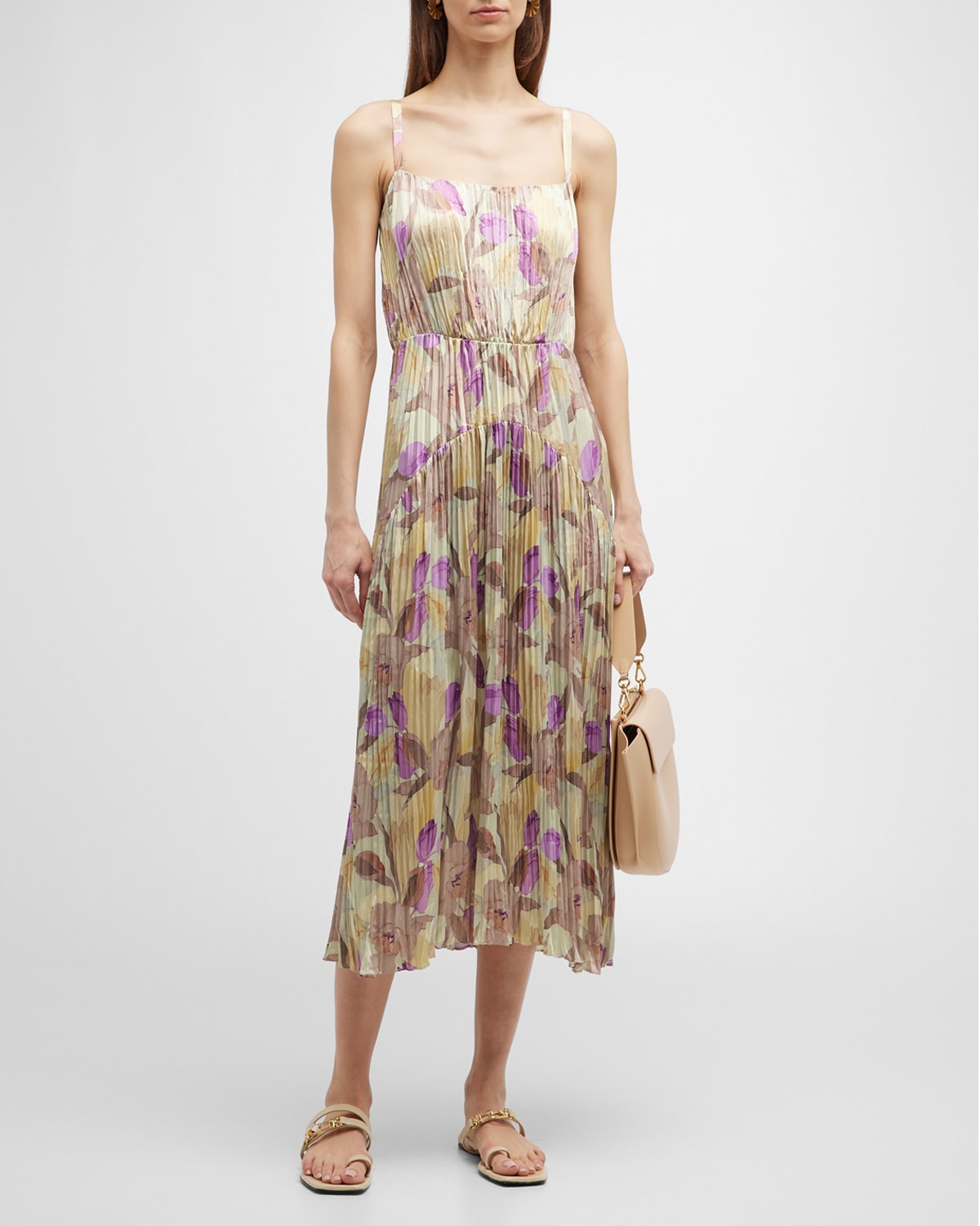 Floral Pleated Vince Pleated Cami Dress Vince Nouveau Magnolia