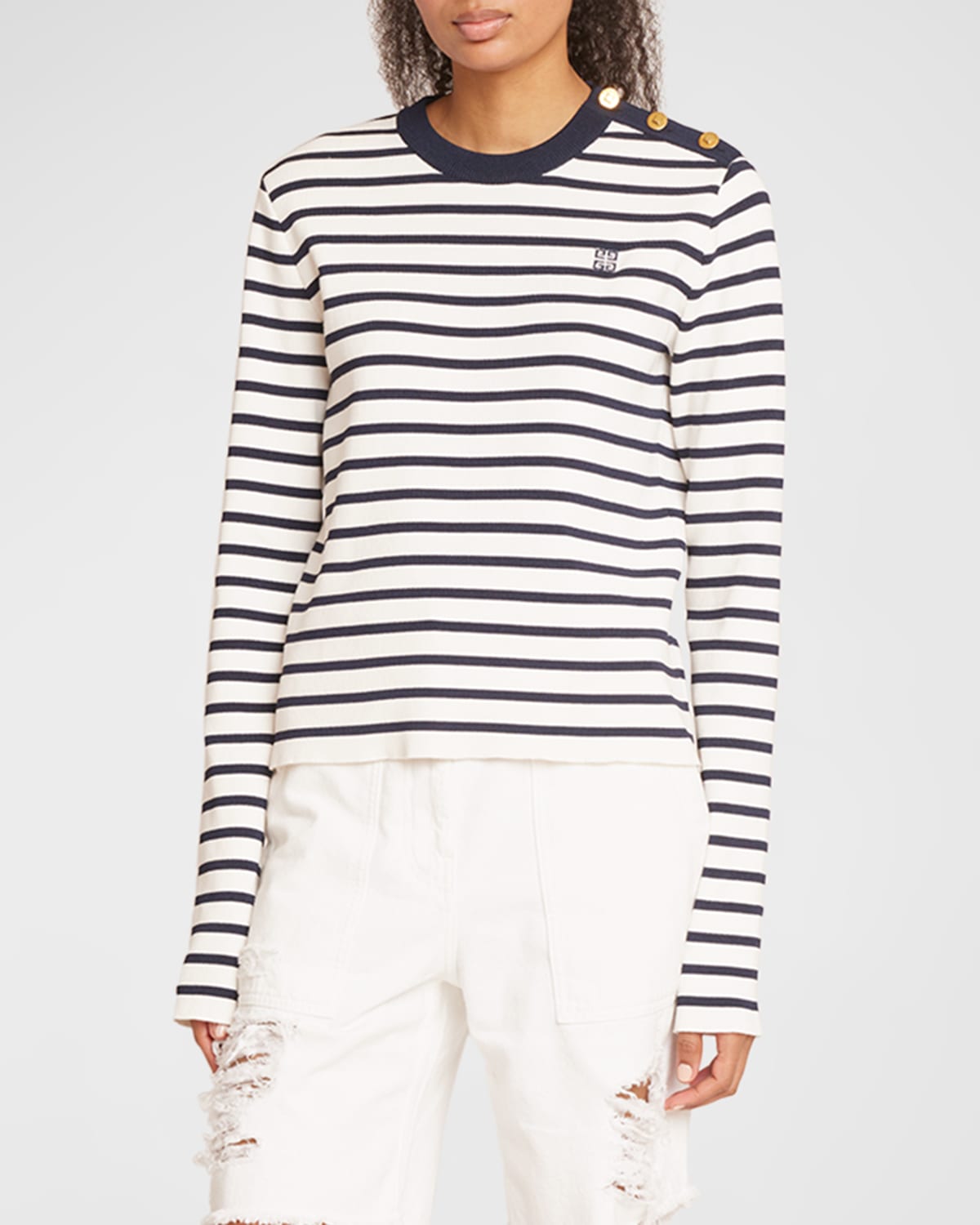 GIVENCHY STRIPED SAILOR SWEATER WITH SHOULDER BUTTONS
