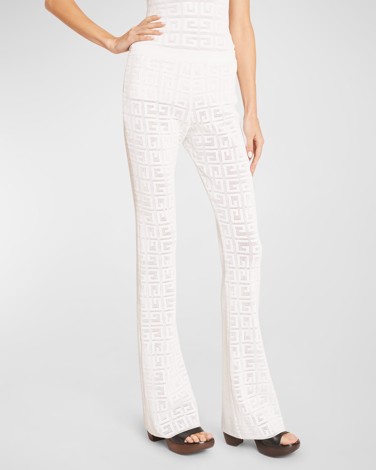 Givenchy 4g Pointelle Flare-leg Trousers In White