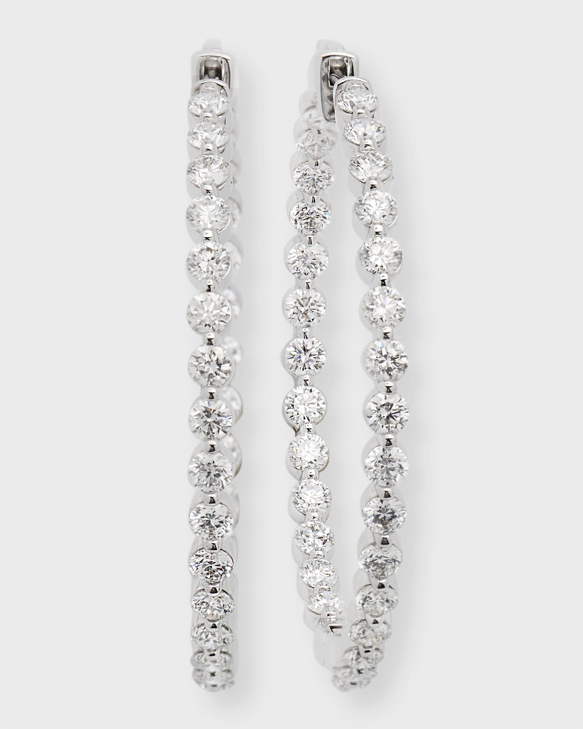 Neiman Marcus Diamonds 18k White Gold Diamond Hoop Earrings, 1.5"l