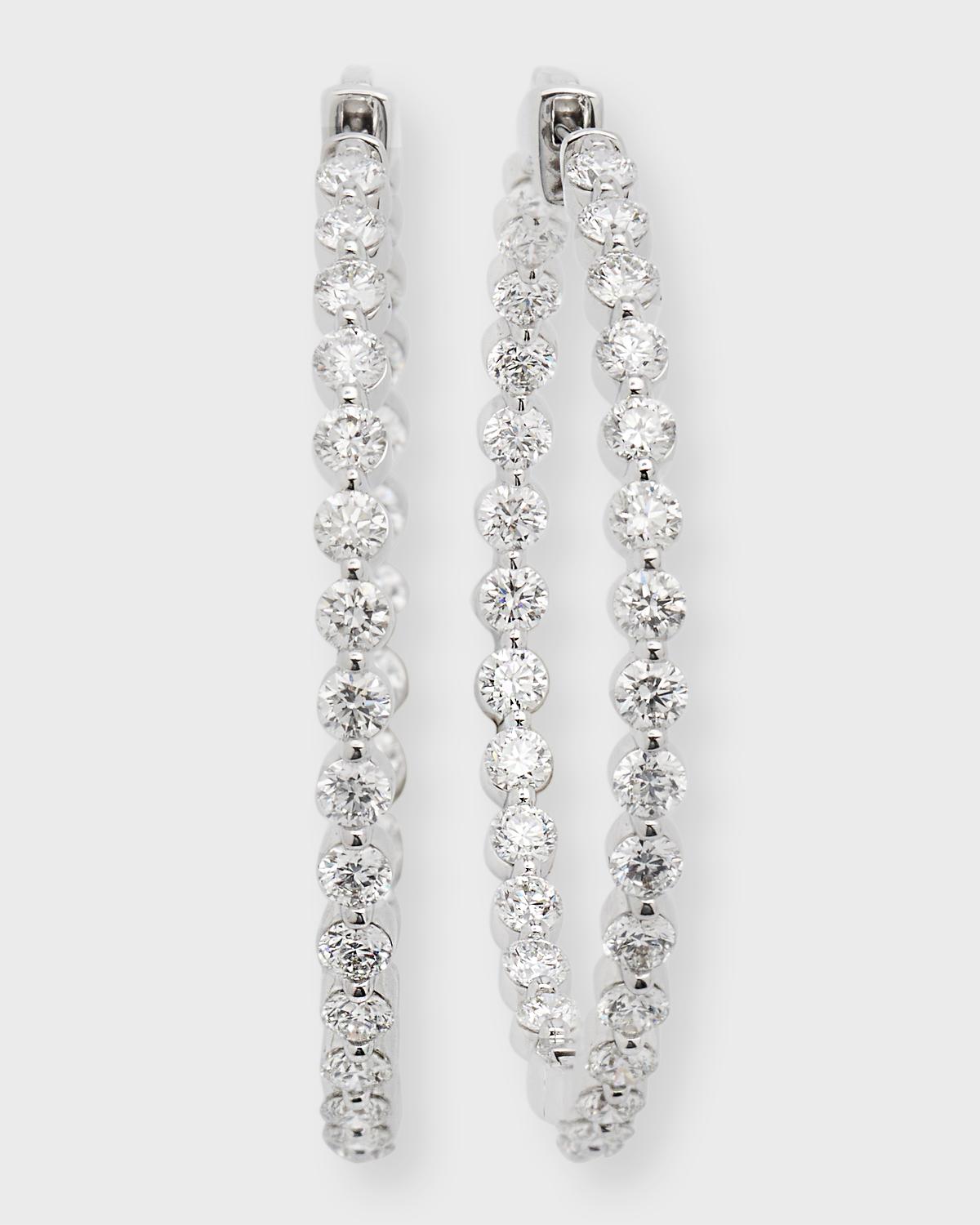 Neiman Marcus Diamonds 18K White Gold Diamond Hoop Earrings, 1.5"L, 4.92tcw