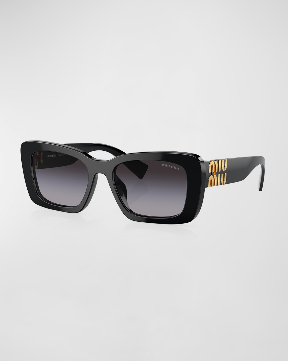 Shop Miu Miu Mu 07ys Gradient Logo Acetate Rectangle Sunglasses In Black
