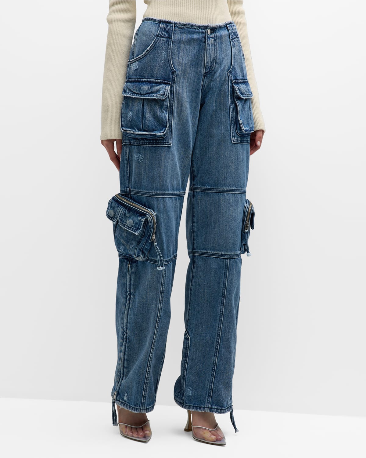 Tammy Low-Rise Zip-Cuff Cargo Denim Jeans