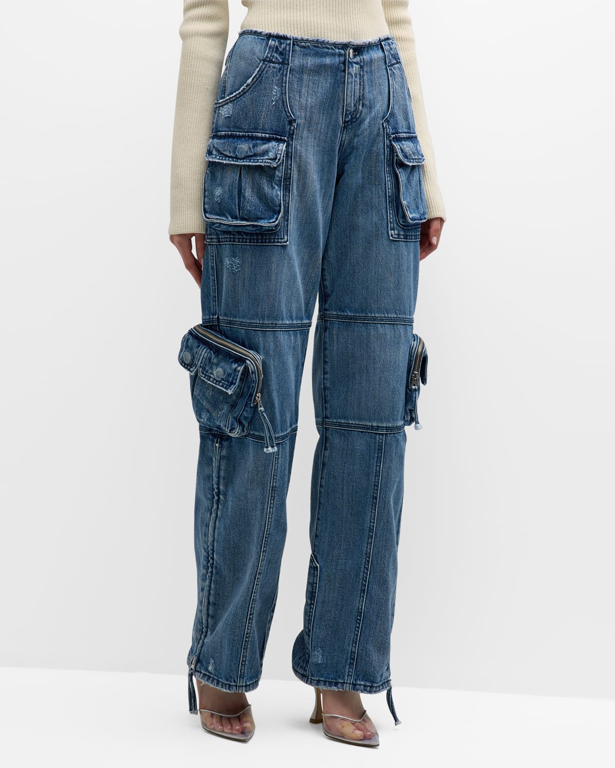 RETROFÉTE TAMMY LOW-RISE ZIP-CUFF CARGO DENIM JEANS