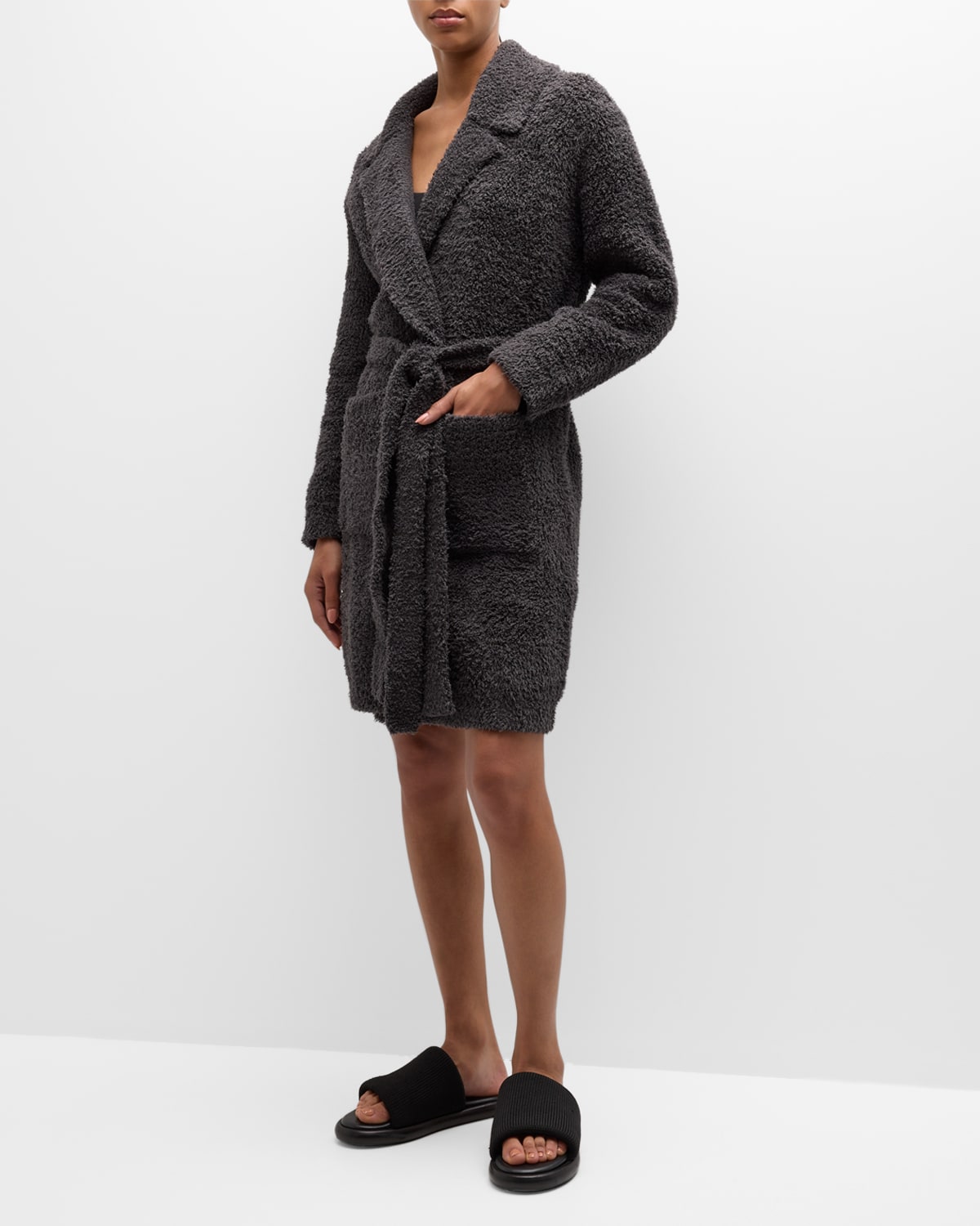Barefoot Dreams Cozychic Double-knit Teddy Robe In Carbon
