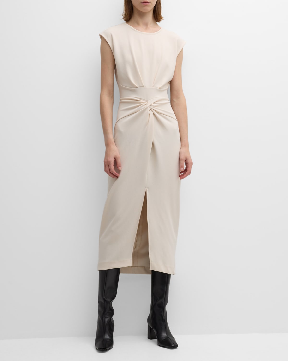 ryland dress in cream Cut Out Hardware Halter Venezia High Neck, Raina Ruched Maxi Dress in Cream, Size S, For Vacation