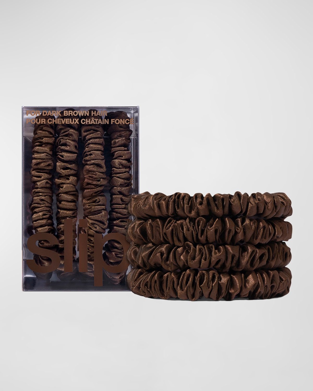 Slip Pure Silk Skinny Scrunchies In Dark Brown