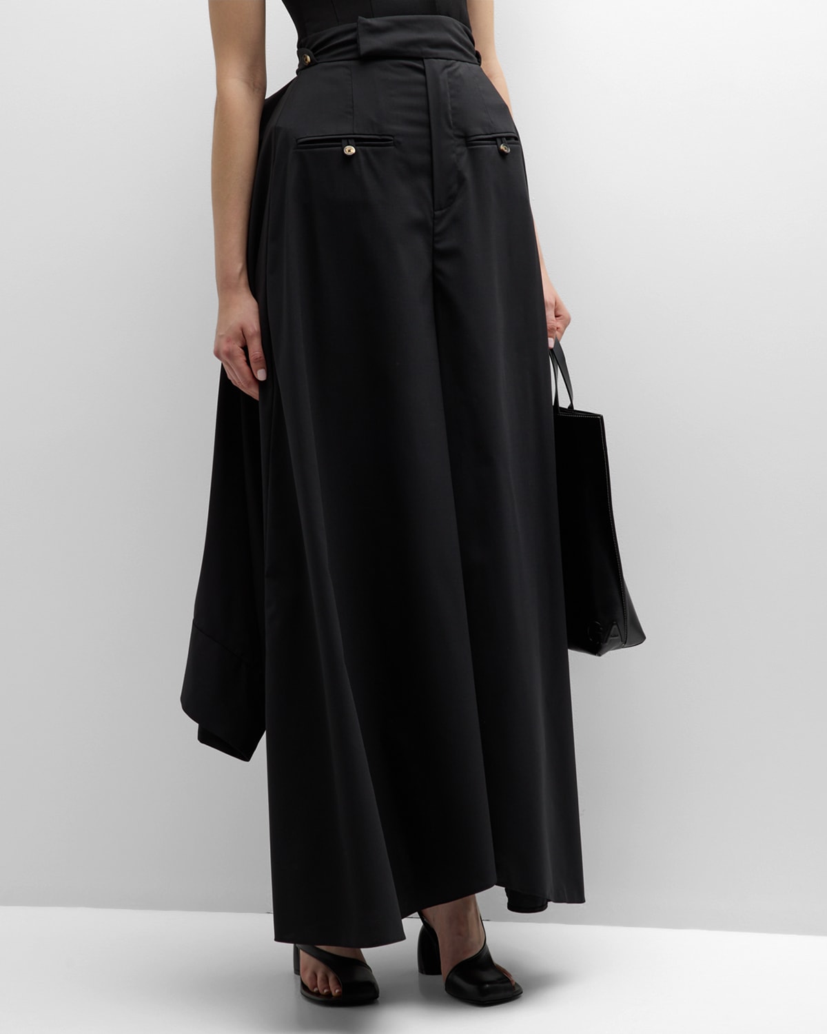 Deconstructed Wide-Leg Silk Pants with Shirt Detail