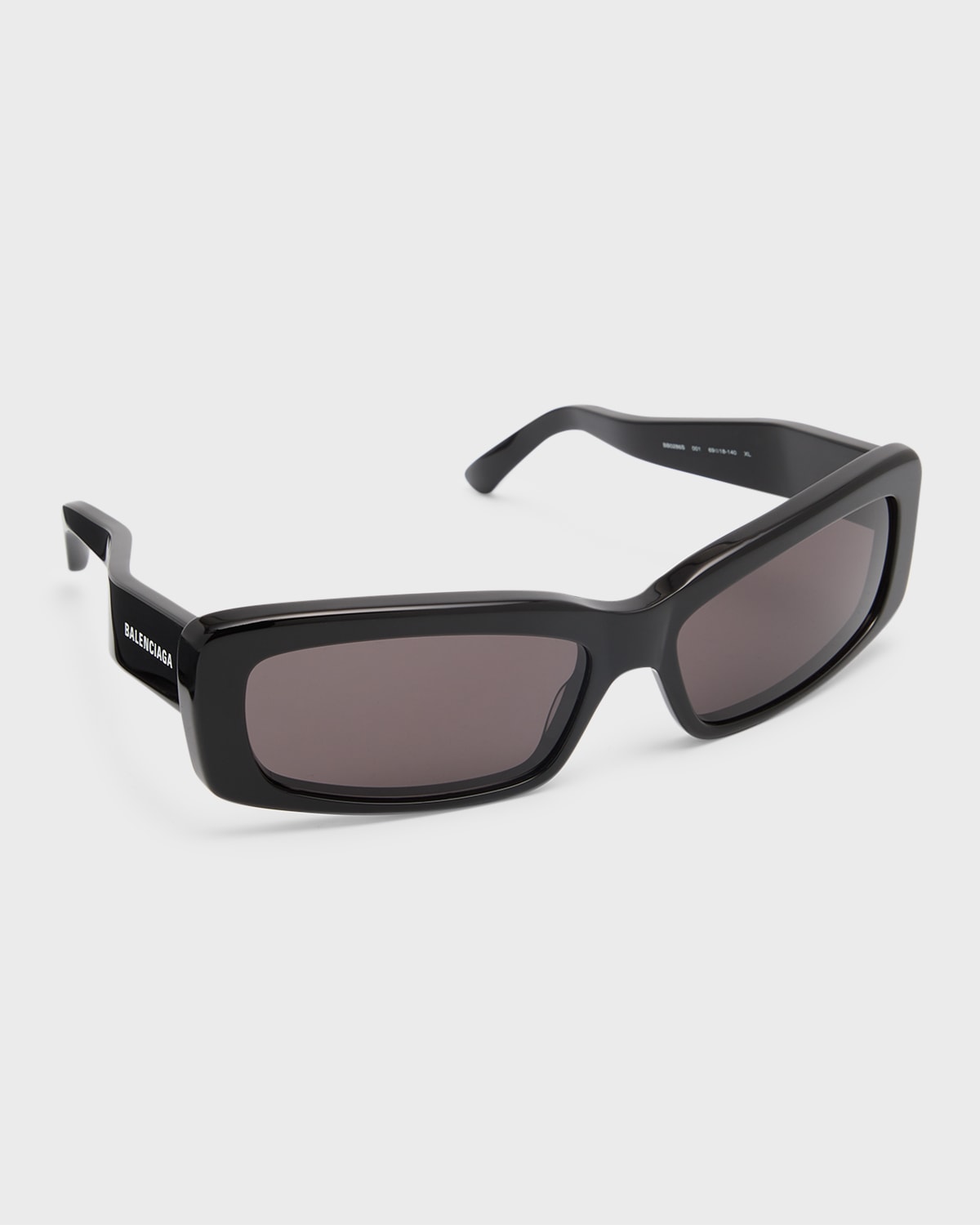 Shop Balenciaga Bb0286s Acetate Rectangle Sunglasses In Shiny Solid Black