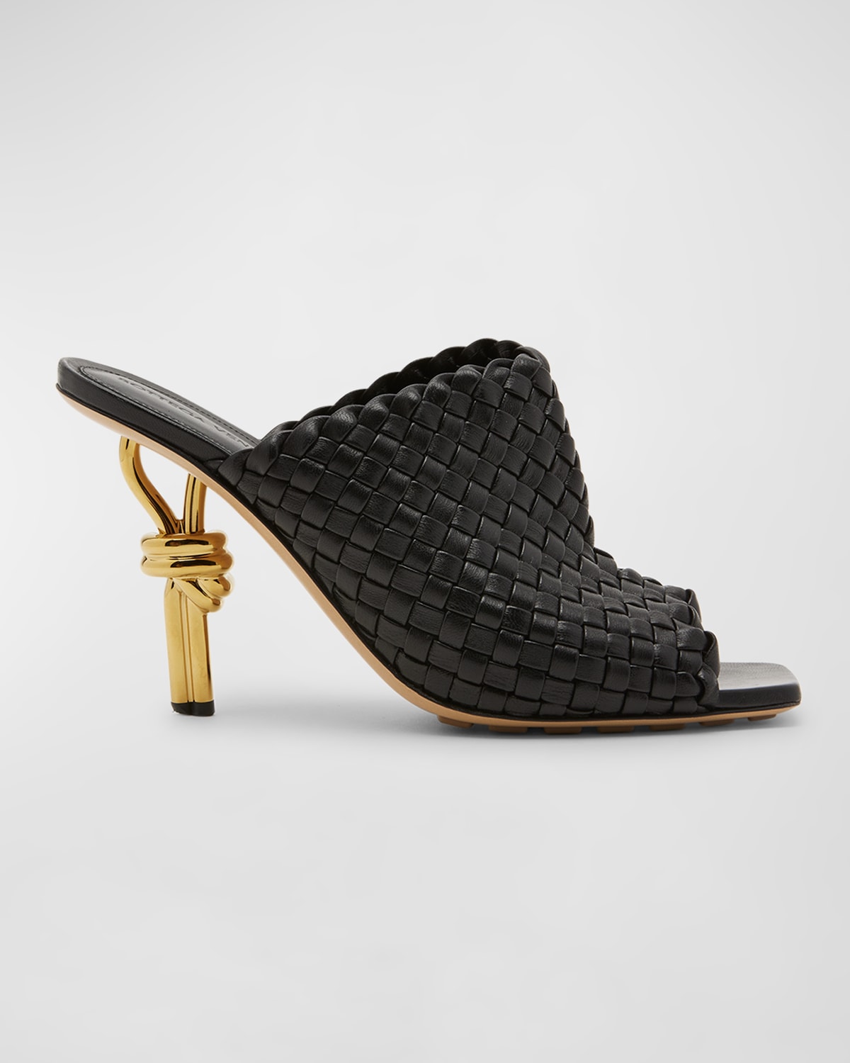 Bottega Veneta 90mm Mini Weave Nappa Leather Knot Mule Sandals In Black